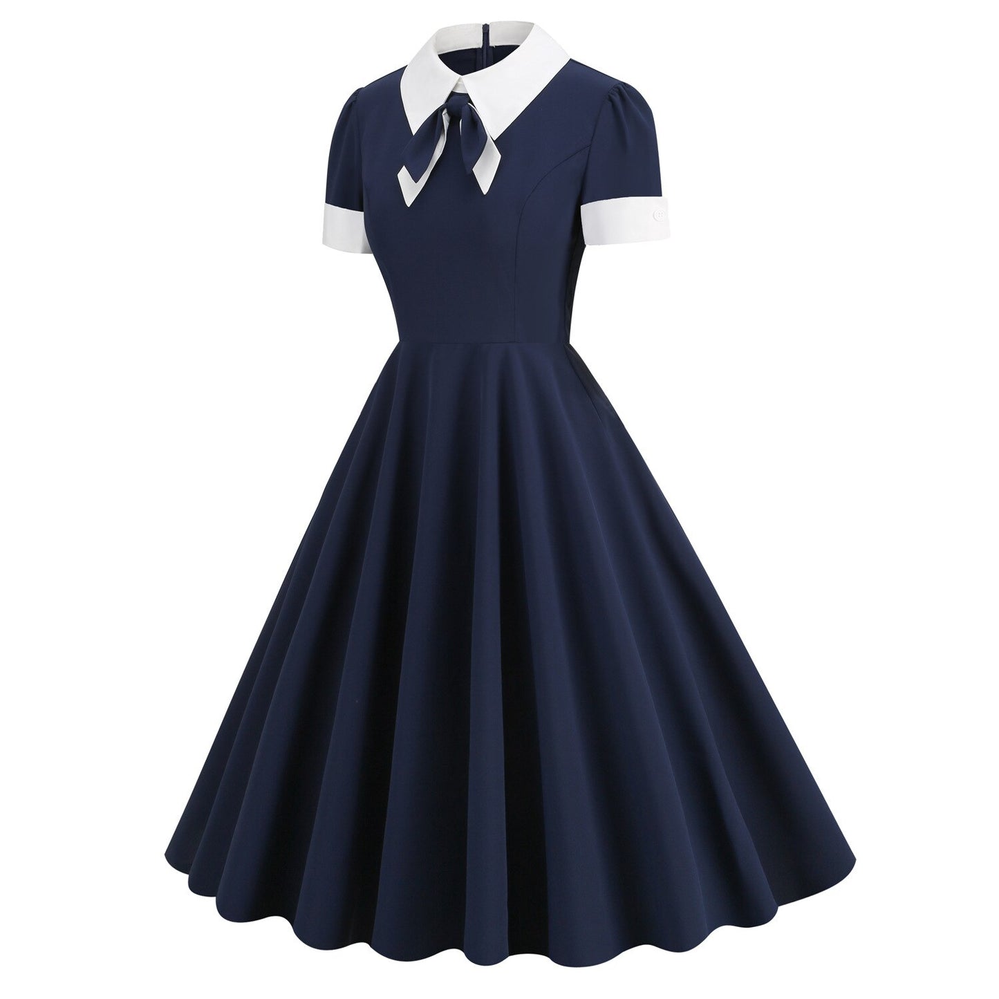 Women Vintage Bow Tie Dress Office lady Retro Rockabilly Elegant Cocktail Party 1950s 40s Swing Dress Summer Dress Short Sleeves