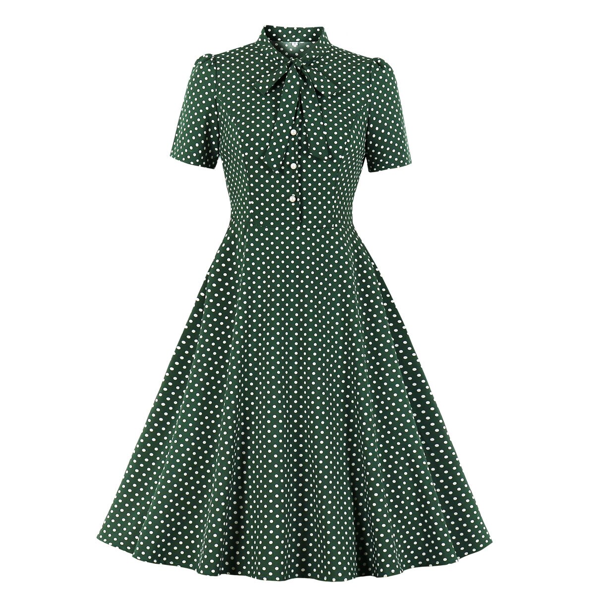 Women Vintage Polka Dots Dress Pleated Rockabilly Cocktail Party 1950s 40s Swing Dress 2022 Casual Dress Short Sleeves