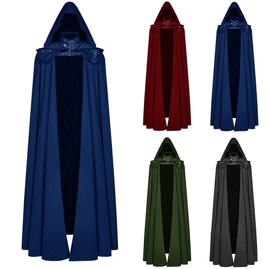 Men Gothic Steampunk Hooded Robe Cloak Tunic Knight Cosplay Costume Wizard Vampire Robe Cloak Cape Monk Fancy Halloween