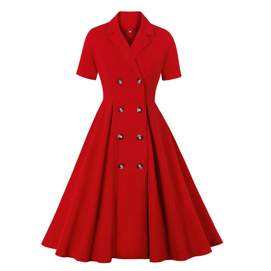 Women Vintage Red Dress Pleated Rockabilly Cocktail Party 1950s 40s Swing Dress 2023 Casual Dress Short Sleeves