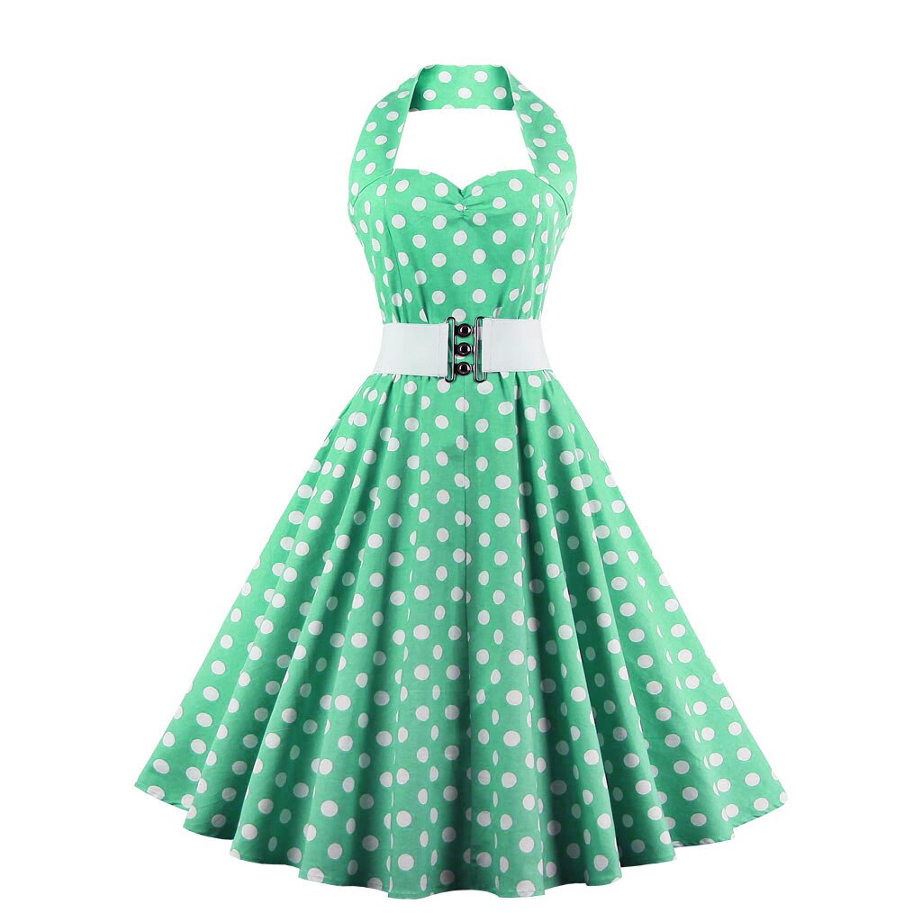 Women Vintage Halterneck Dress Polka Dot Rockabilly Cocktail Party Elegant Dress 1950s 40s Swing Dress 2023 Summer Dress