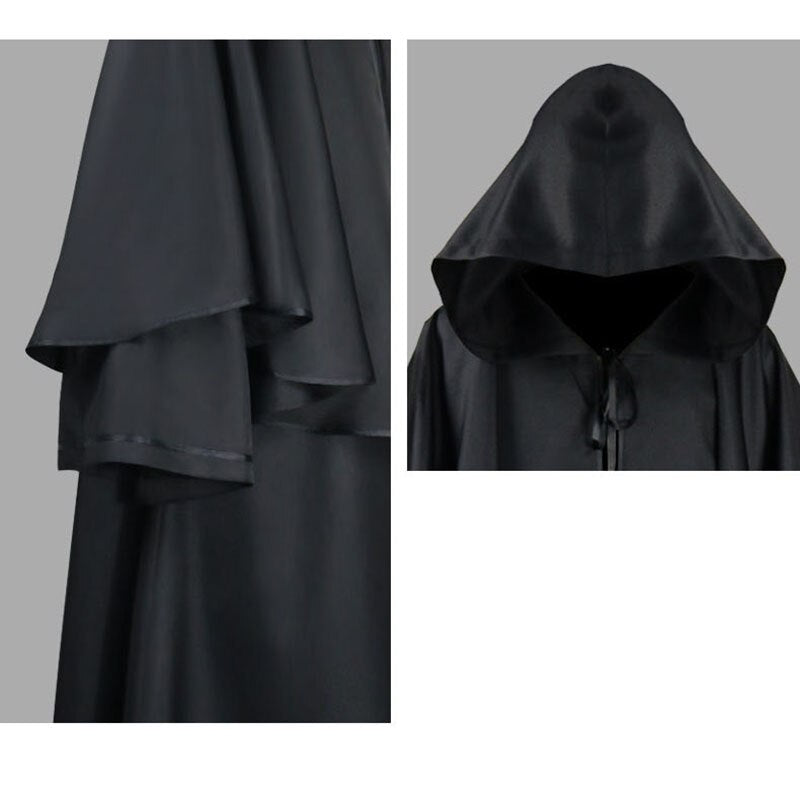 Men Tunic Hooded Robe Cloak Knight Cosplay Costume Wizard Vampire Robe Cloak Cape Monk Fancy Halloween Tie