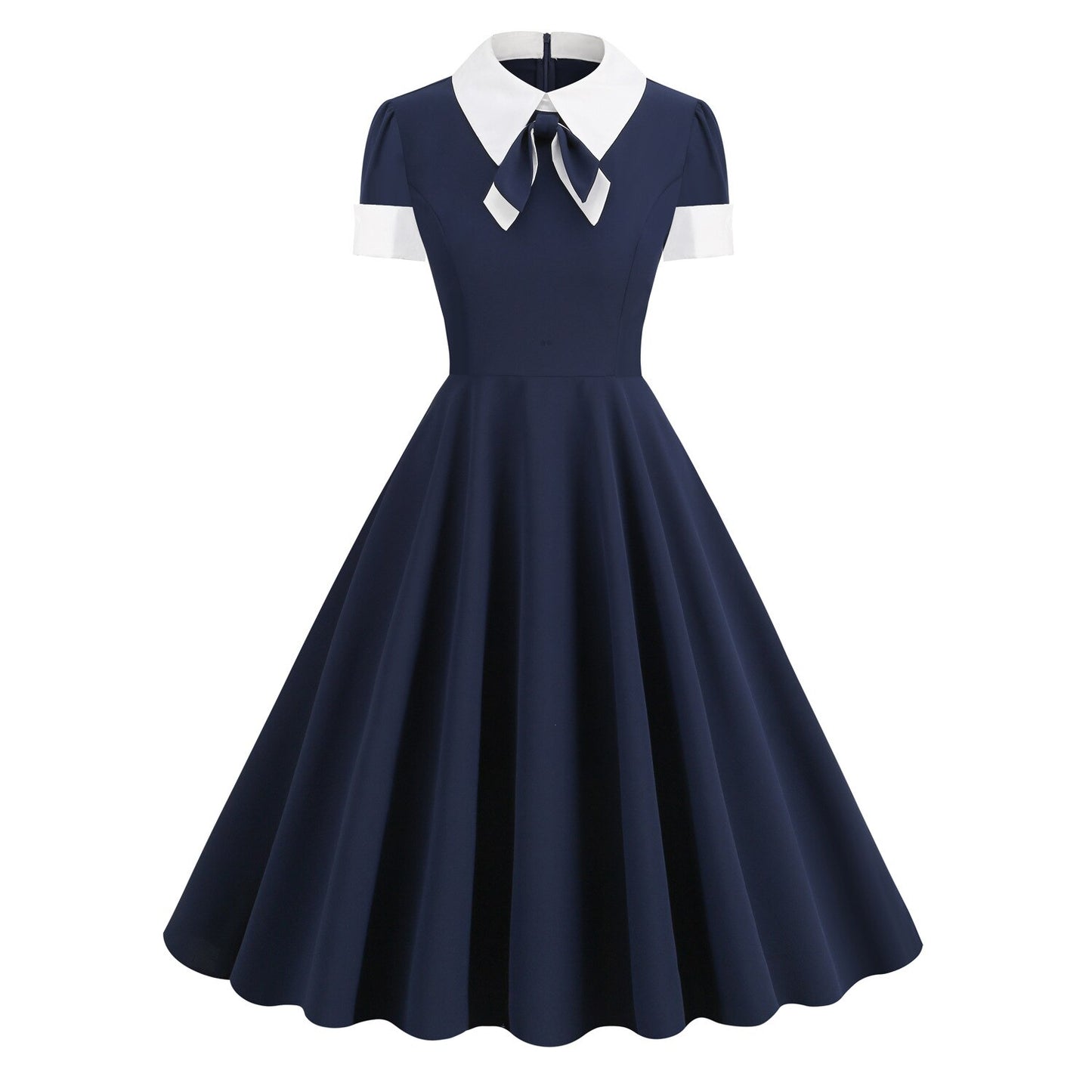 Women Vintage Bow Tie Dress Office lady Retro Rockabilly Elegant Cocktail Party 1950s 40s Swing Dress Summer Dress Short Sleeves