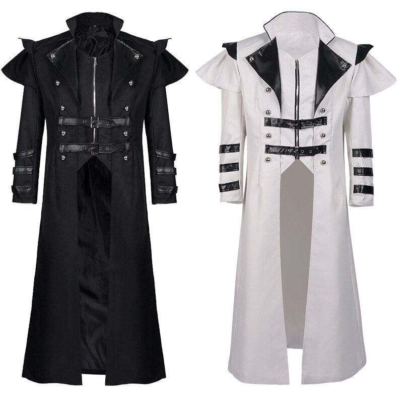 Men Gothic Steampunk Trench Coat Victorian Medieval Renaissance Viking Coat Halloween Vintage Costume