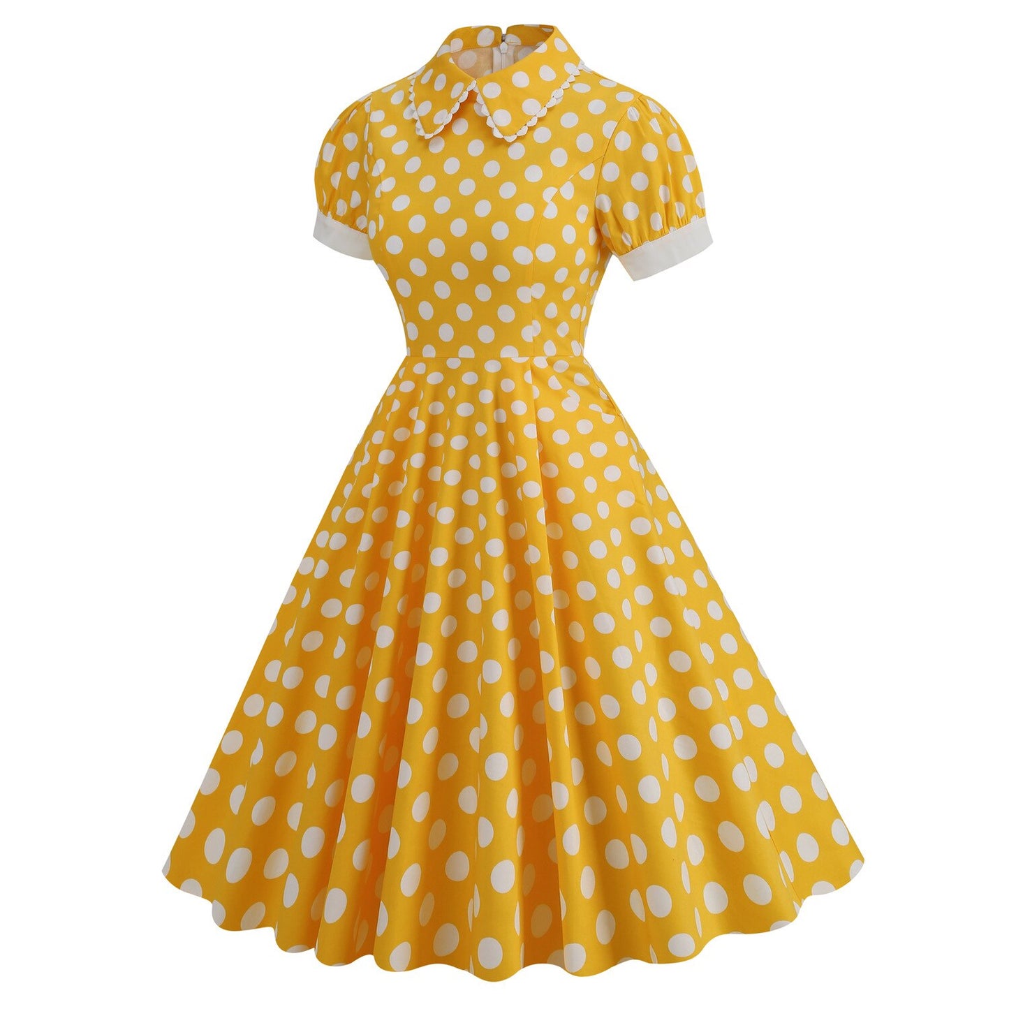 Women Vintage Pater Pan Collar Dress With Pockets Polka Dots Rockabilly Cocktail Party 1950s 40s Swing Dress Summer Dress