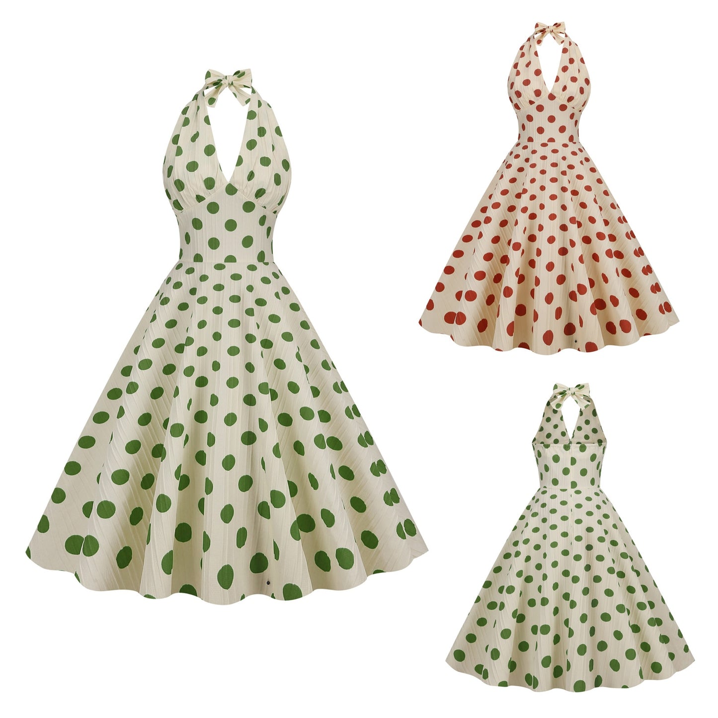 Women Vintage Halterneck Dress Polka Dots Rockabilly Cocktail Party Elegant Dress 1950s 40s Swing Dress Summer Dress