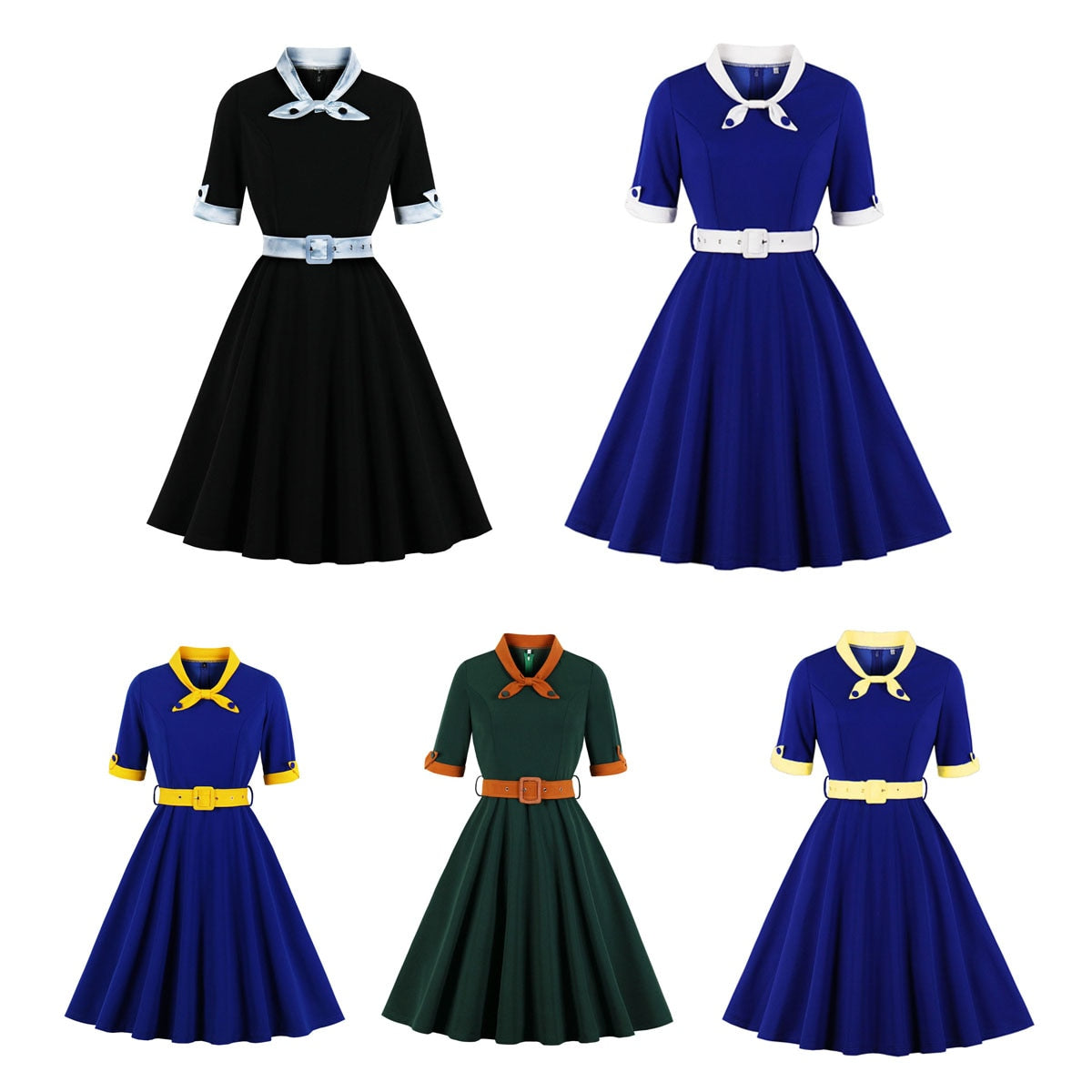 Women Vintage Bow V-Neck Dress Retro Rockabilly 2023 Cocktail Party 1950s 40s Swing Dress Summer Dress Short Sleeves