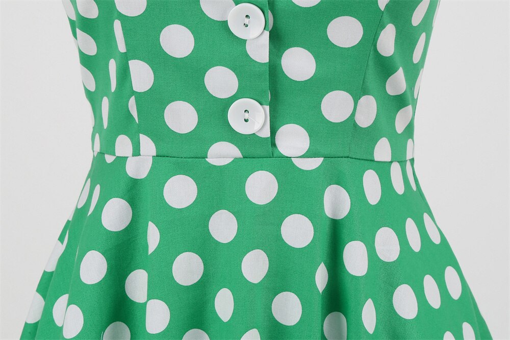 Women Vintage Halterneck Dress Retro Rockabilly 2023 Polka Dot Cocktail Party 1950s 40S Swing Dress Summer Dress Green Dress