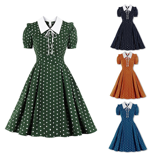 Women Vintage Polka Dot Dress Retro Rockabilly 2022 Cocktail Party 1950s 40s Swing Dress Summer Dress Short Sleeves