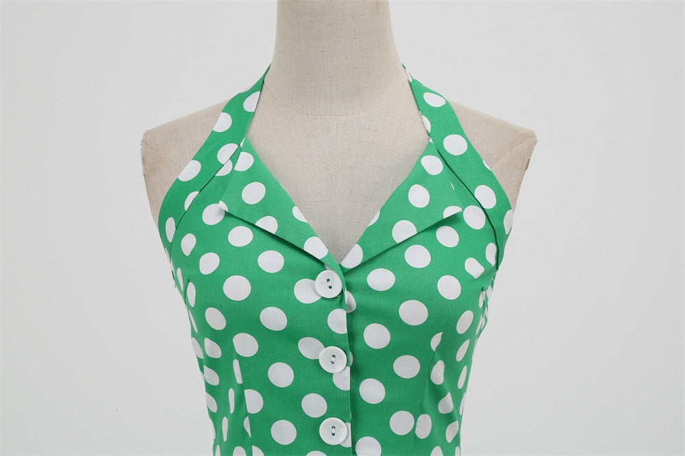 Women Vintage Halterneck Dress Retro Rockabilly 2023 Polka Dot Cocktail Party 1950s 40S Swing Dress Summer Dress Green Dress