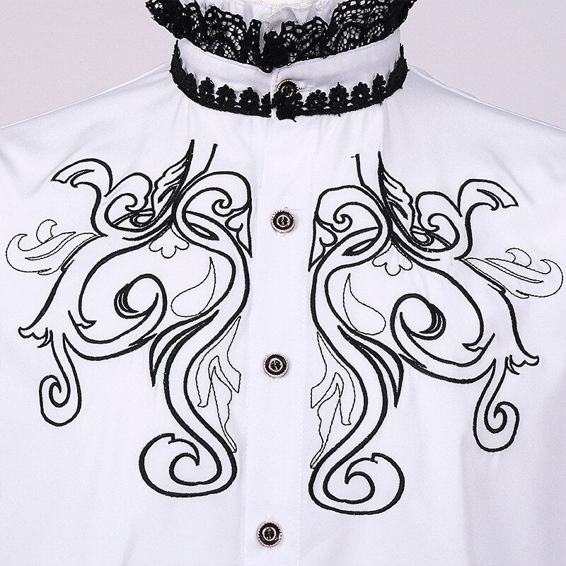 Men Victorian Ruffled Shirt Renaissance Vampire Steampunk Gothic Embroidery Shirt Retro Medieval Halloween Costume Vintage Shirt