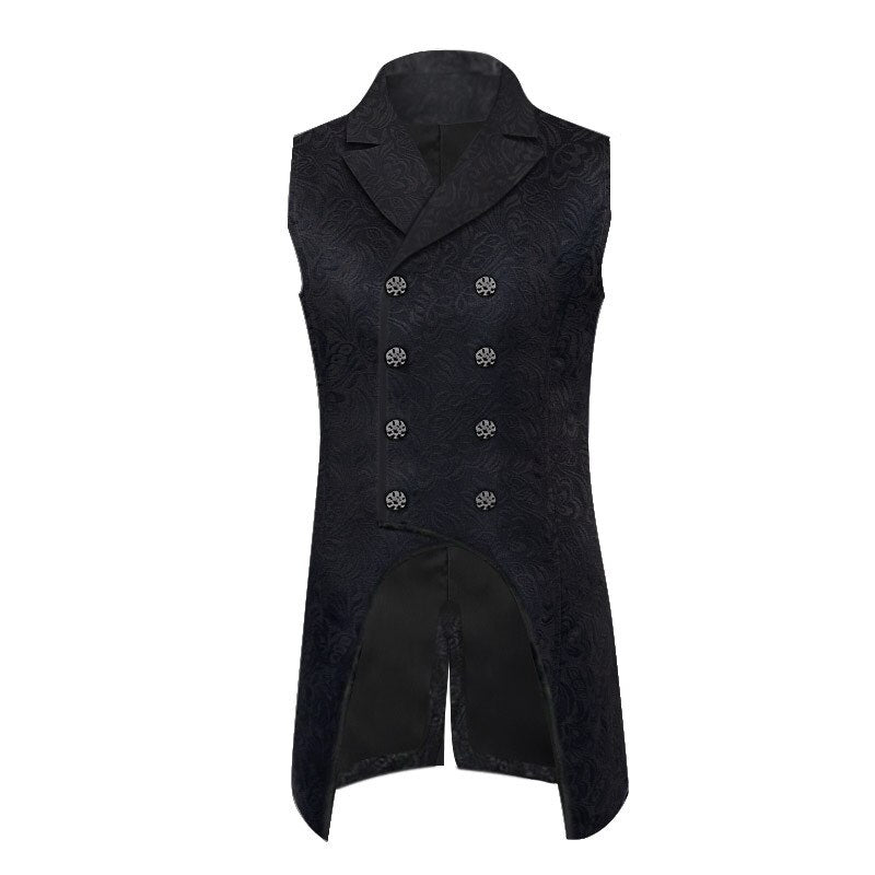 Mens Gothic Steampunk Tailcoat Double Breasted Jacquard Brocade Medieval Renaissance Vest Waistcoat Victorian Vintage Costume