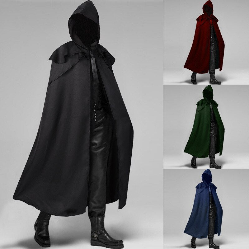 Men Tunic Hooded Robe Cloak Knight Cosplay Costume Wizard Vampire Robe Cloak Cape Fancy Halloween