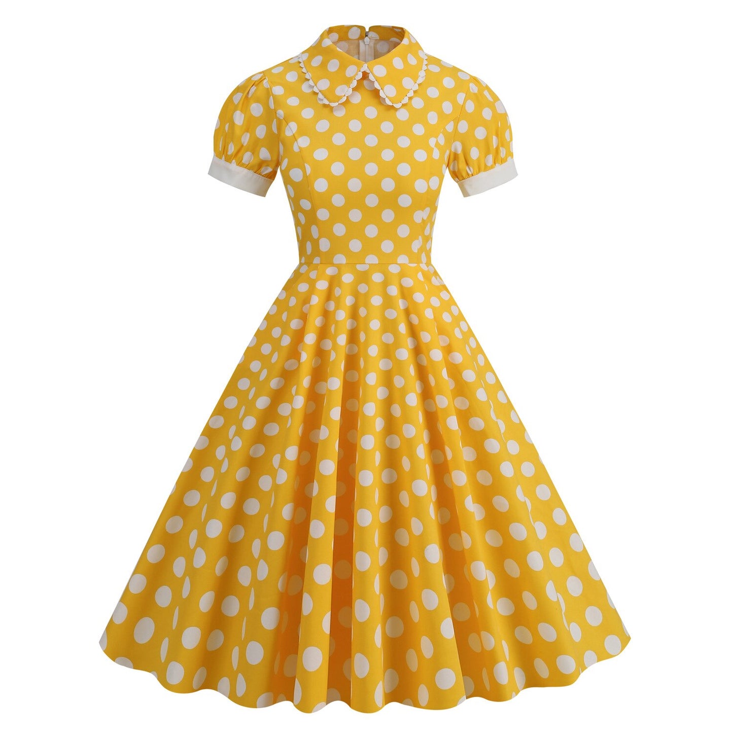 Women Vintage Pater Pan Collar Dress With Pockets Polka Dots Rockabilly Cocktail Party 1950s 40s Swing Dress Summer Dress