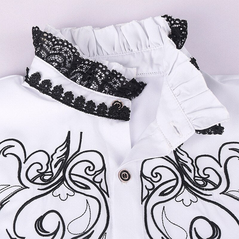 Men Victorian Ruffled Shirt Renaissance Vampire Steampunk Gothic Embroidery Shirt Retro Medieval Halloween Costume Vintage Shirt