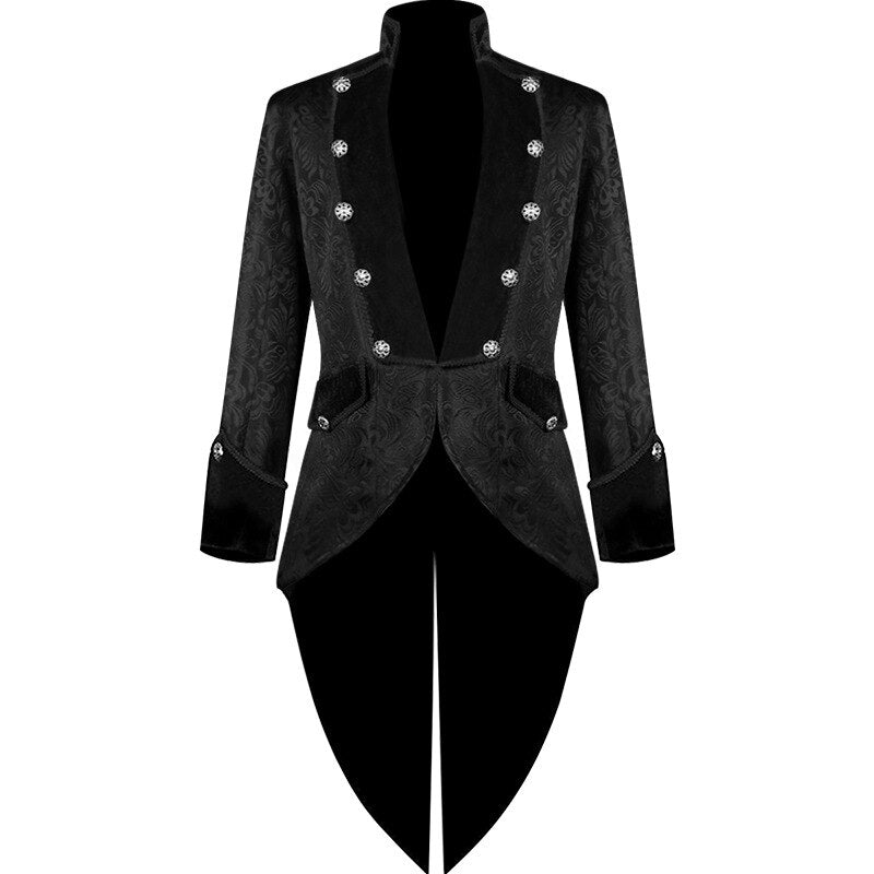 Men Renaissance Steampunk Tailcoat Halloween Costume Medieval Pirate Vampire Victorian Jacquard Brocad Warlock Jacket Frock Coat