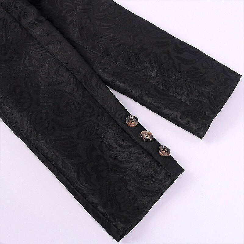 Men Gothic Steampunk Renaissance Jacket Victorian Frock Coat Double Breasted Jacquard Brocade Waistcoat Vintage Costume