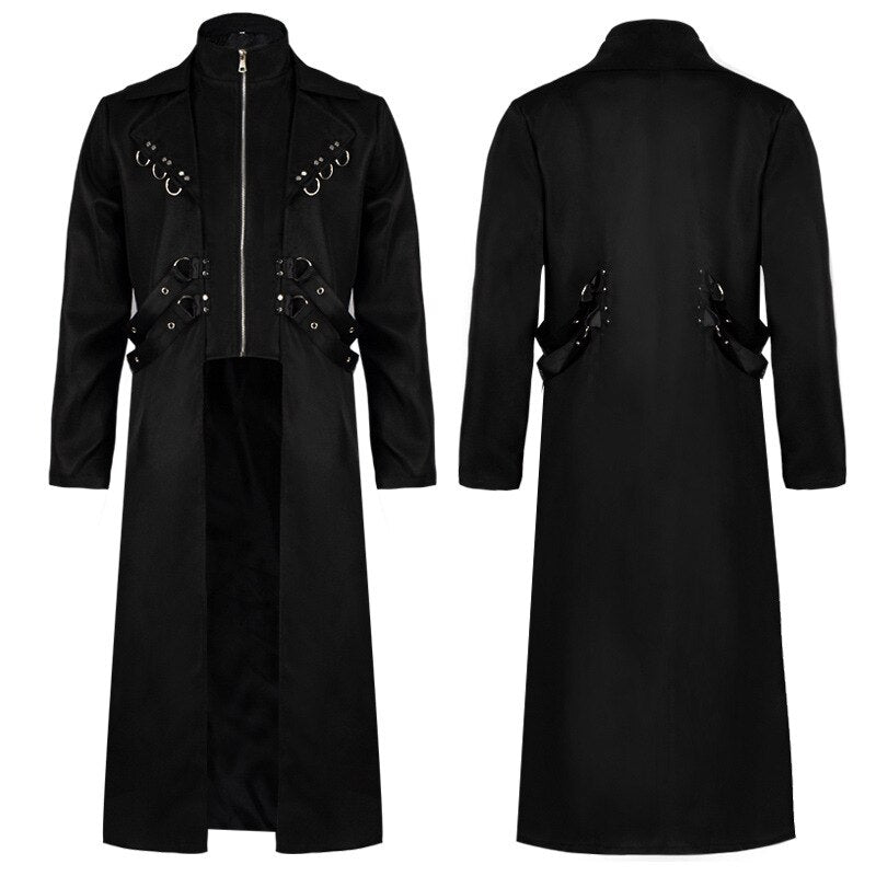 Men Gothic Steampunk Trench Coat Victorian Medieval Renaissance Viking Coat Halloween Vintage Costume Zipper1