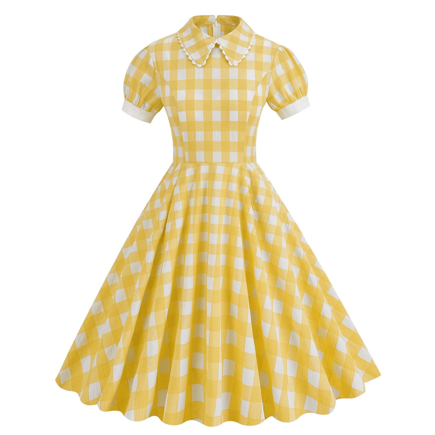 Women Vintage Pater Pan Collar Dress With Pockets Plaid Rockabilly Cocktail Party 1950s 40s Swing Dress Summer Dress