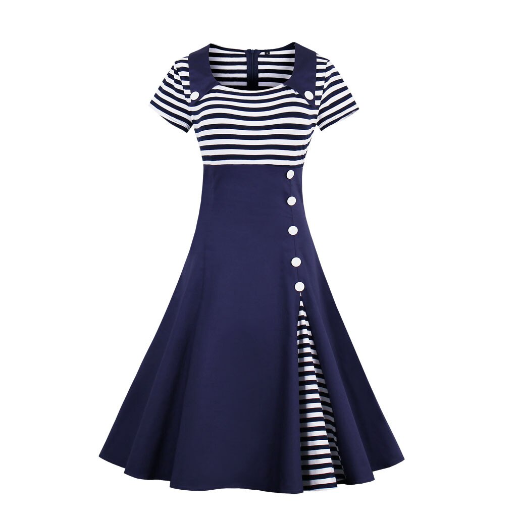 Women Vintage Striped Dress Retro Rockabilly 2023 Sailor Dress Cocktail Party 1950s 40s Swing Dress Summer Dress Short Sleeves