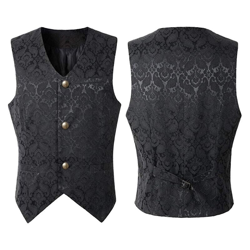 Men Gothic Steampunk Vest Jacquard Brocade Waistcoat Medieval Ranassance Tops Sleeveless Victorian Vintage Costume