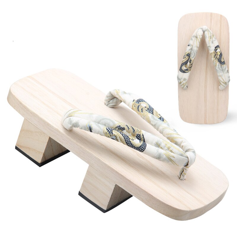 Men Japanese Geta Clogs Traditional Samurai Dragon Print Yukata Wooden Flip Flops Two-Teeth Toe Shoes Oriental Sandals Slippers