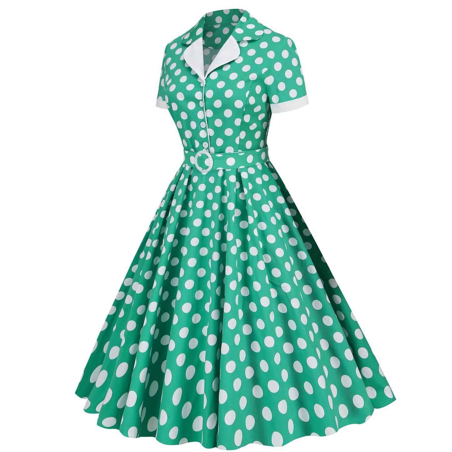 Women Vintage Polka Dots Dress Turn-down Collar Rockabilly Cocktail Party 1950s 40s Swing Dress Summer Dress