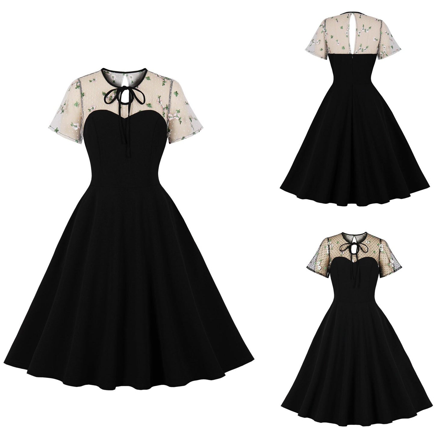 Women Vintage Dress With Pocket Lace Elegant Dress Rockabilly Cocktail Party 1950s 40s Swing Dress Spring Autumn Dress