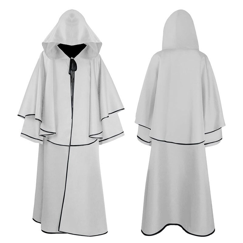 Men Tunic Hooded Robe Cloak Knight Cosplay Costume Wizard Vampire Robe Cloak Cape Monk Fancy Halloween Tie