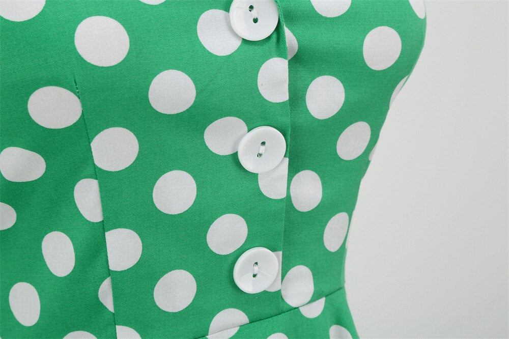 Women Vintage Halterneck Dress Retro Rockabilly 2023 Polka Dot Cocktail Party 1950s 40S Swing Dress Summer Dress Green Dress