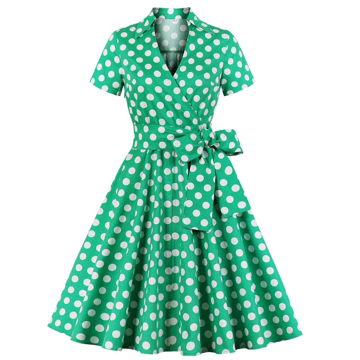 Women Vintage Polka Dots Dress With Belt Retro Rockabilly Cocktail Party 1950s 40s Swing Dress 2023 Casual Dress Short Sleeves