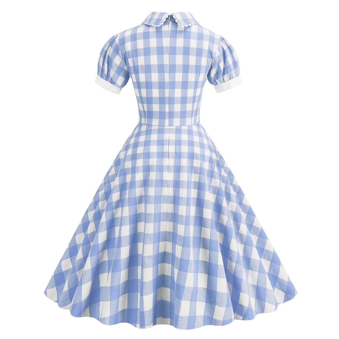 Women Vintage Pater Pan Collar Dress With Pockets Plaid Rockabilly Cocktail Party 1950s 40s Swing Dress Summer Dress