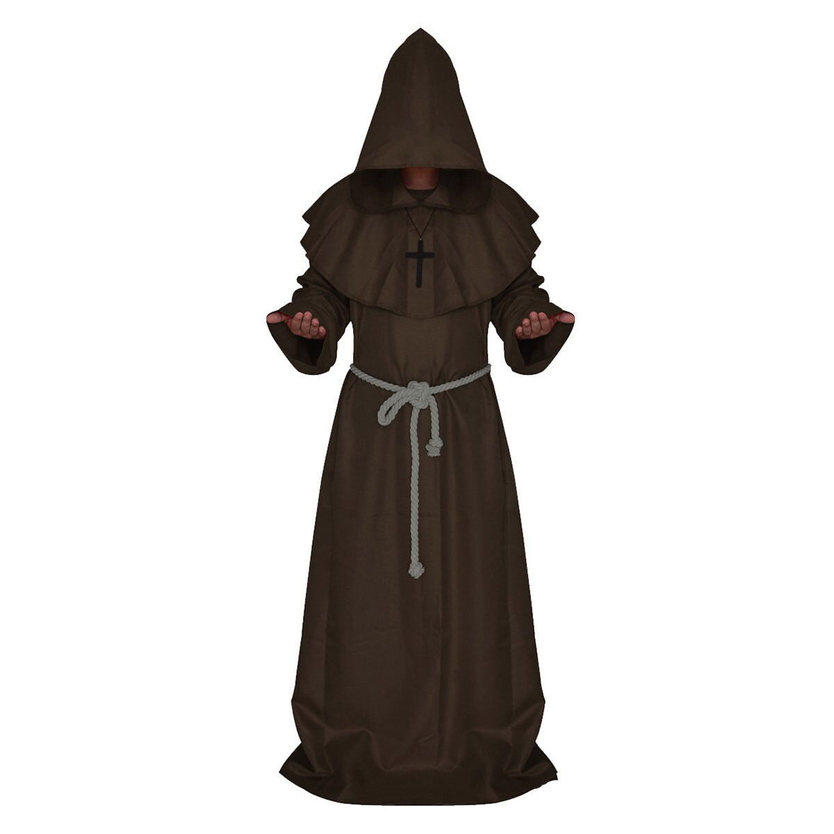 Men Hooded Robe Monk Knight Cosplay Costume Wizard Vampire Medieval Renaissance Robe Cloak Cape Fancy Halloween