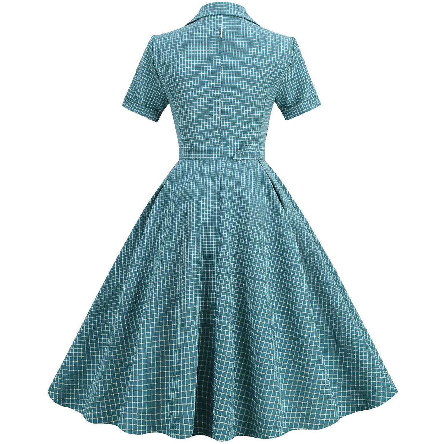 Women Vintage Pink Plaid Dress With Belt Rockabilly Cocktail Party 1950s 40s Swing Dress Casual Dress Short Sleeves