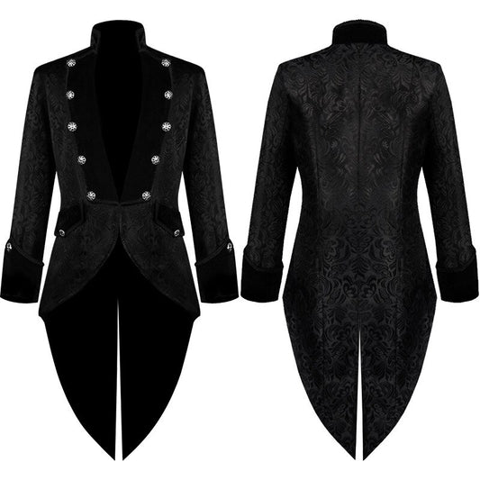 Men Renaissance Steampunk Tailcoat Halloween Costume Medieval Pirate Vampire Victorian Jacquard Brocad Warlock Jacket Frock Coat