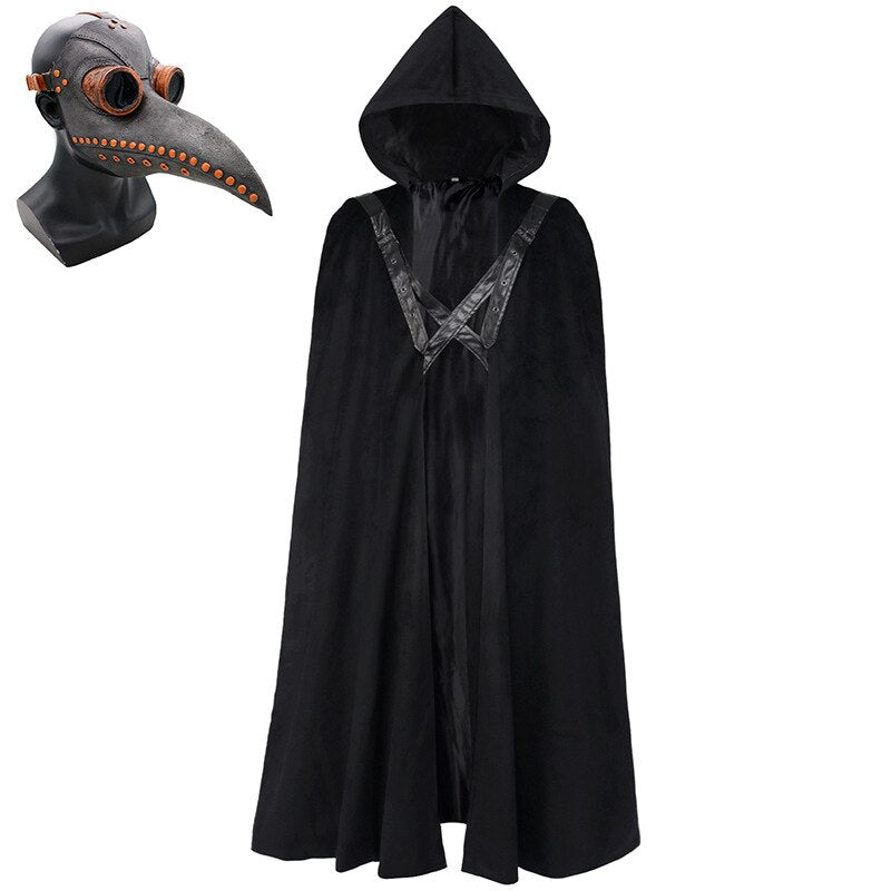 Men Medieval Hooded Robe Cloak Coat Monk Knight Cosplay Costume Velvet Wizard Plague Doctor Gothic Viking Cloak Coat Renaissance