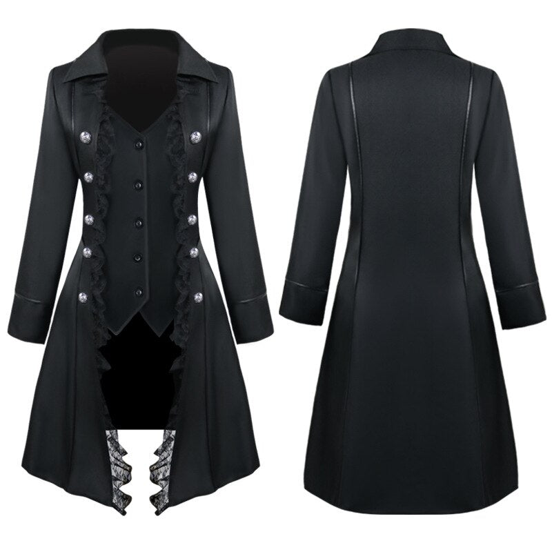 Women Renaissance Gothic Steampunk Coat Halloween Costumes Medieval Pirate Vampire Victorian Warlock Jacket Frock Coat