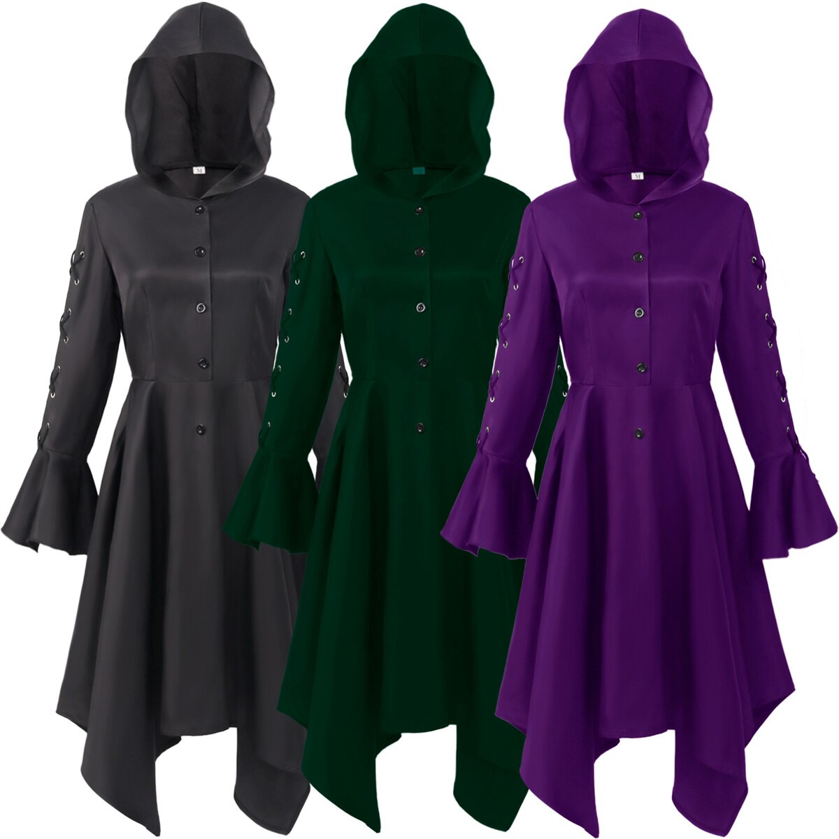 Women Hooded Cloak Dress for Women Plus Size Steampunk Gothic Long Sleeve Halloween Medieval Hoodie Dresses