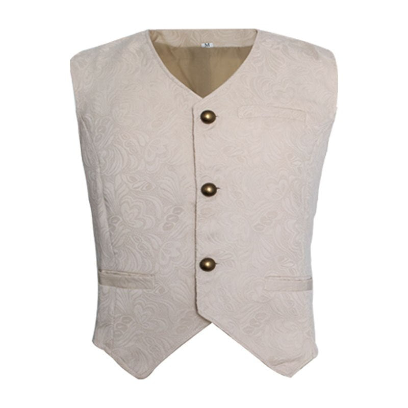 Men Gothic Steampunk Vest Jacquard Brocade Waistcoat Medieval Ranassance Tops Sleeveless Victorian Vintage Costume