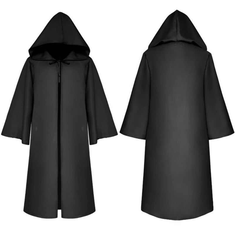 Men Kids Tunic Hooded Robe Cloak Knight Cosplay Costume Wizard Vampire Robe Cloak Cape Monk Fancy Halloween Tie