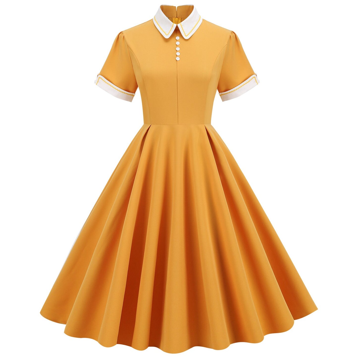 Women Vintage Blue Dress Peter Pan Collar Rockabilly Cocktail Party 1950s 40s Swing Dress Casual Dress Short Sleeves