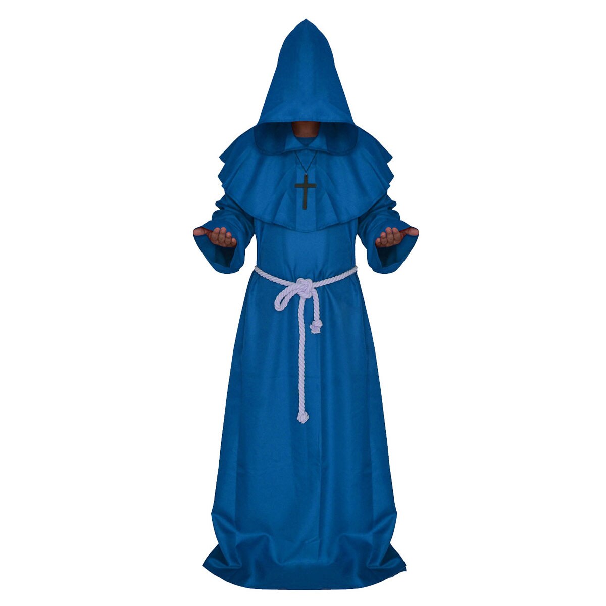 Men Hooded Robe Monk Knight Cosplay Costume Wizard Vampire Medieval Renaissance Robe Cloak Cape Fancy Halloween