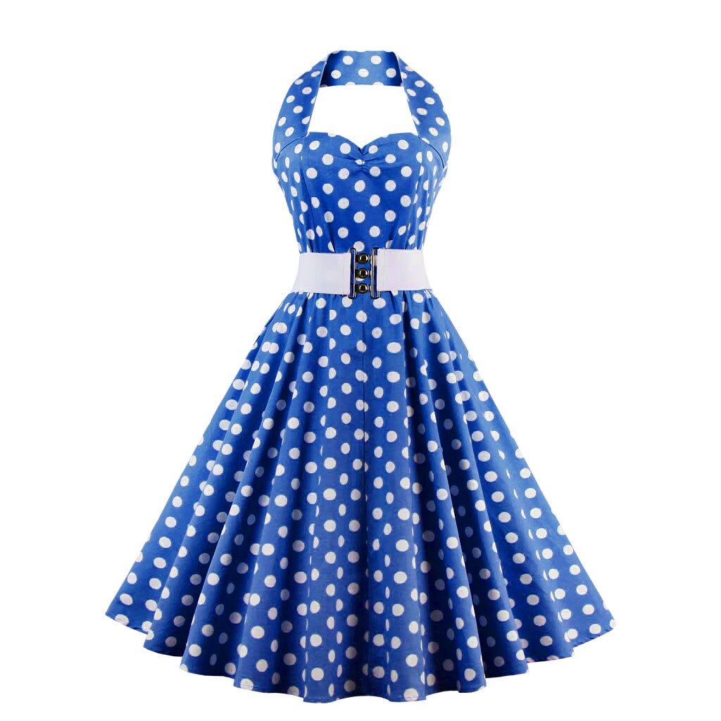 Women Vintage Halterneck Dress Polka Dot Rockabilly Cocktail Party Elegant Dress 1950s 40s Swing Dress 2023 Summer Dress