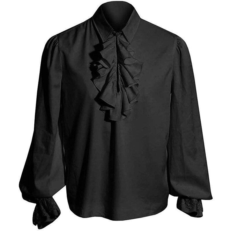 Men Medieval Renaissance Pirate Shirt Victorian Ruffles Steampunk Gothic Retro Viking Halloween Costume Vintage Shirt