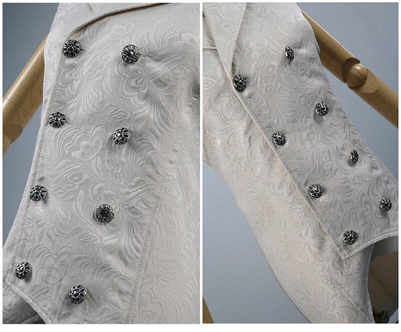 Mens Gothic Steampunk Tailcoat Double Breasted Jacquard Brocade Medieval Renaissance Vest Waistcoat Victorian Vintage Costume