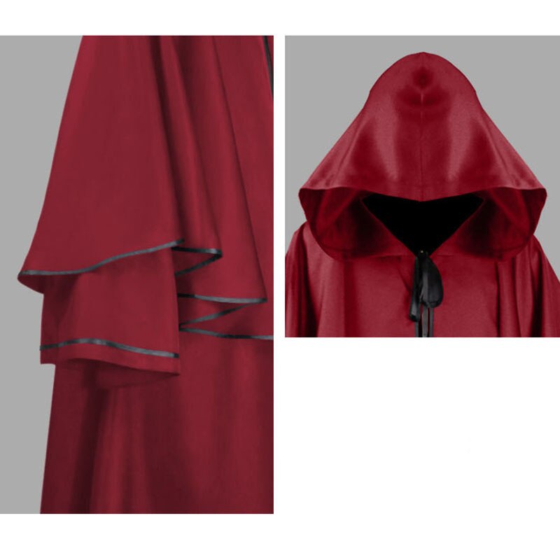 Men Tunic Hooded Robe Cloak Knight Cosplay Costume Wizard Vampire Robe Cloak Cape Monk Fancy Halloween Tie