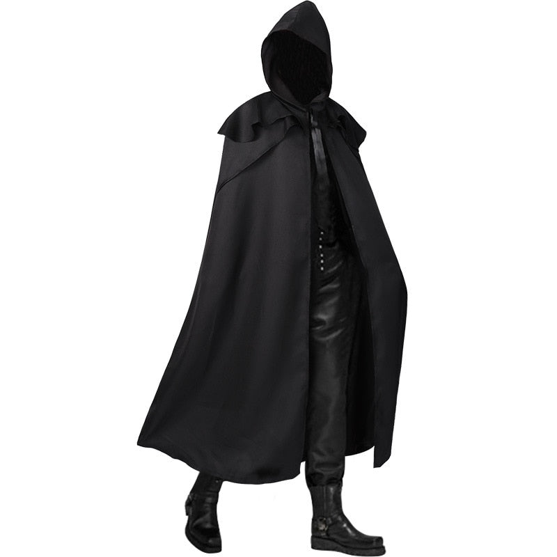 Men Tunic Hooded Robe Cloak Knight Cosplay Costume Wizard Vampire Robe Cloak Cape Fancy Halloween