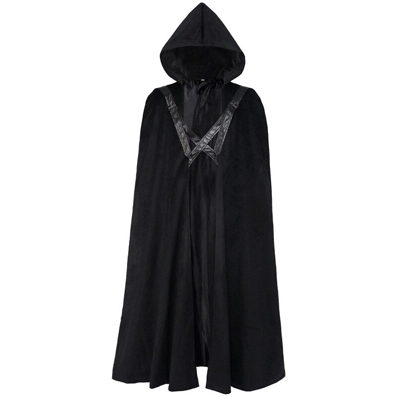 Men Medieval Hooded Robe Cloak Coat Monk Knight Cosplay Costume Velvet Wizard Plague Doctor Gothic Viking Cloak Coat Renaissance