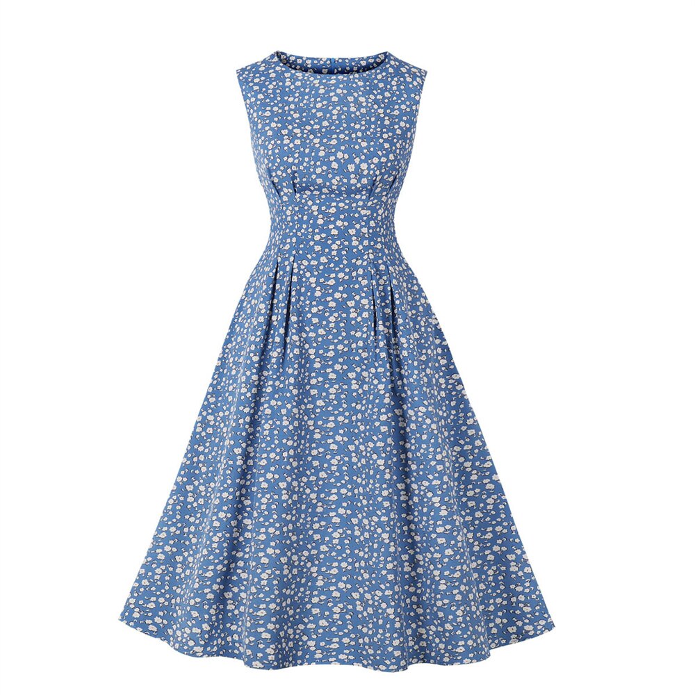 Women Vintage Floral Dress With Pockets Rockabilly Cocktail Party 1950s 40s Swing Dress Summer Dress Sleeveless