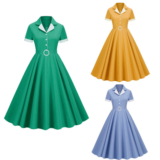 Women Vintage Dress Office lady Retro Rockabilly Elegant Cocktail Party 1950s 40s Swing Dress Summer Dress Short Sleeves